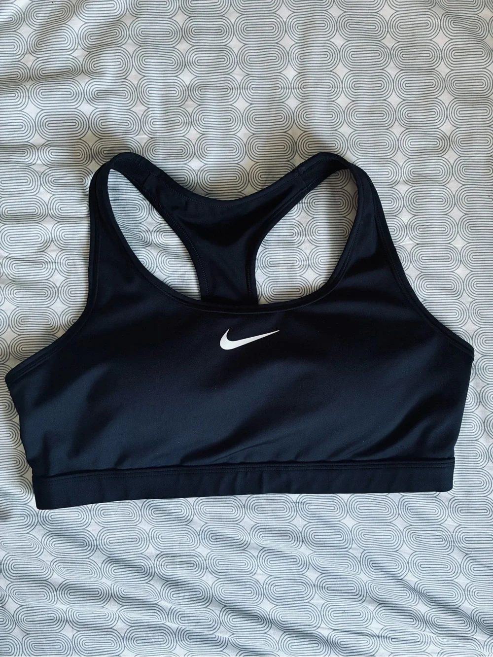 Nike Black Racerback Sports Bra with White Swoosh Logo